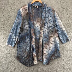 Chicos Top Womens 1 US Medium Blue Ombre Easywear Cardigan Open Knit 3/4 Sleeve